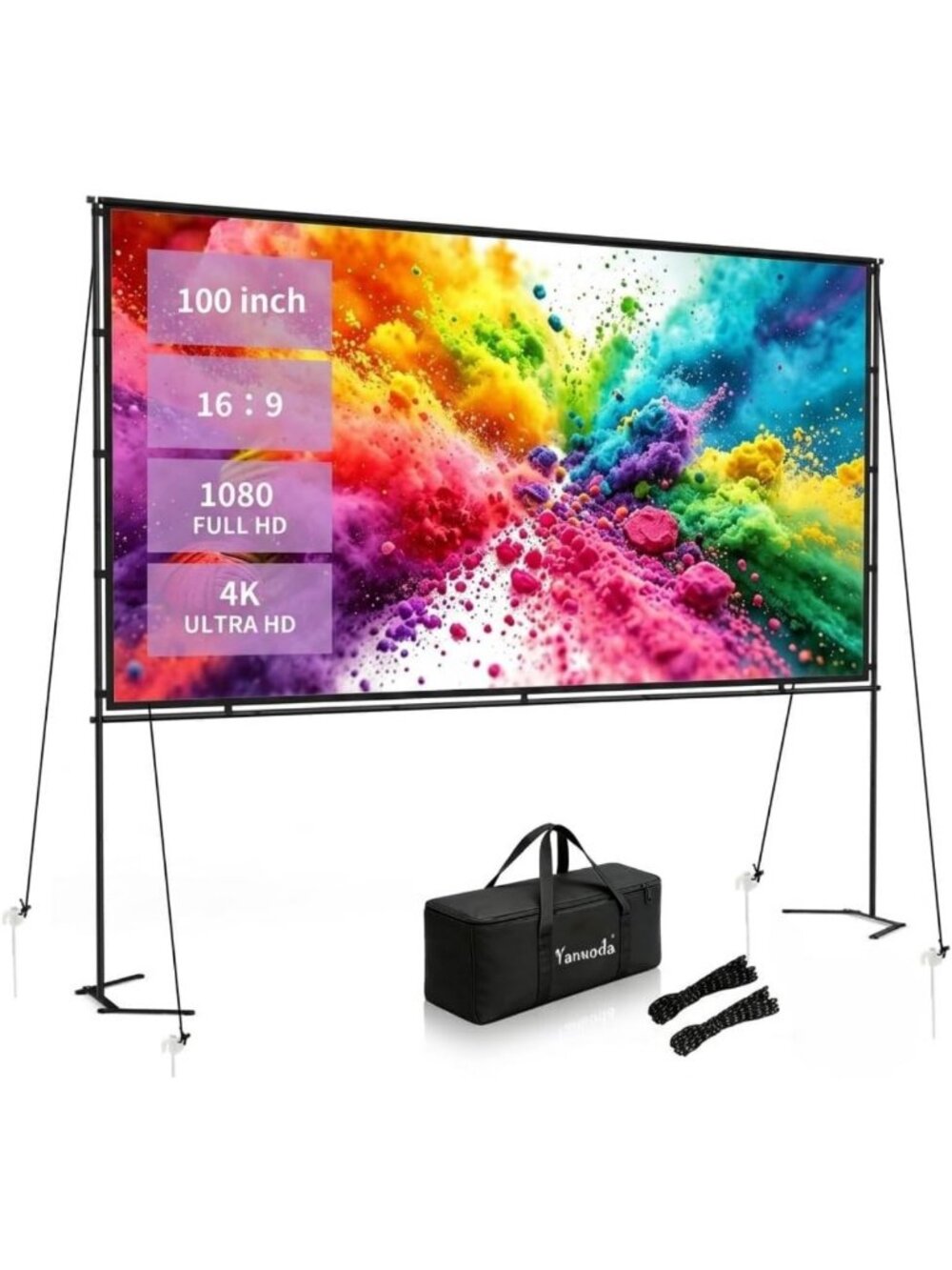 100-Inch Portable Outdoor Projector Screen with Stand - 16:9 Home Theater Setup